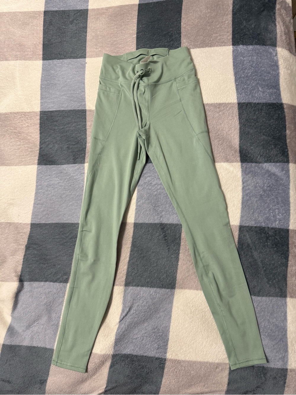 Sage Green High-Waist Drawstring Leggings